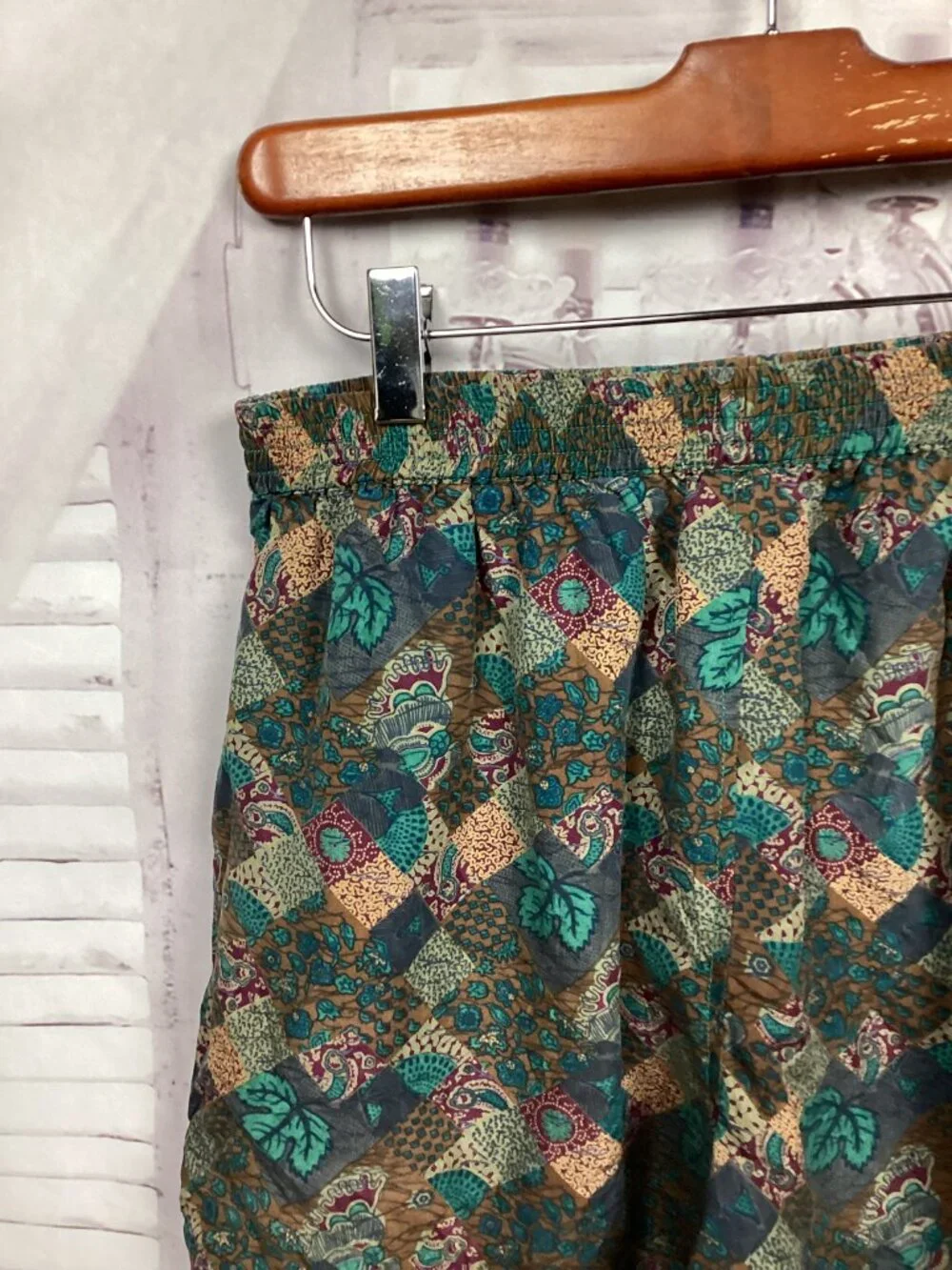 Vintage Silk Boxers Green Geometric pattern Elastic S